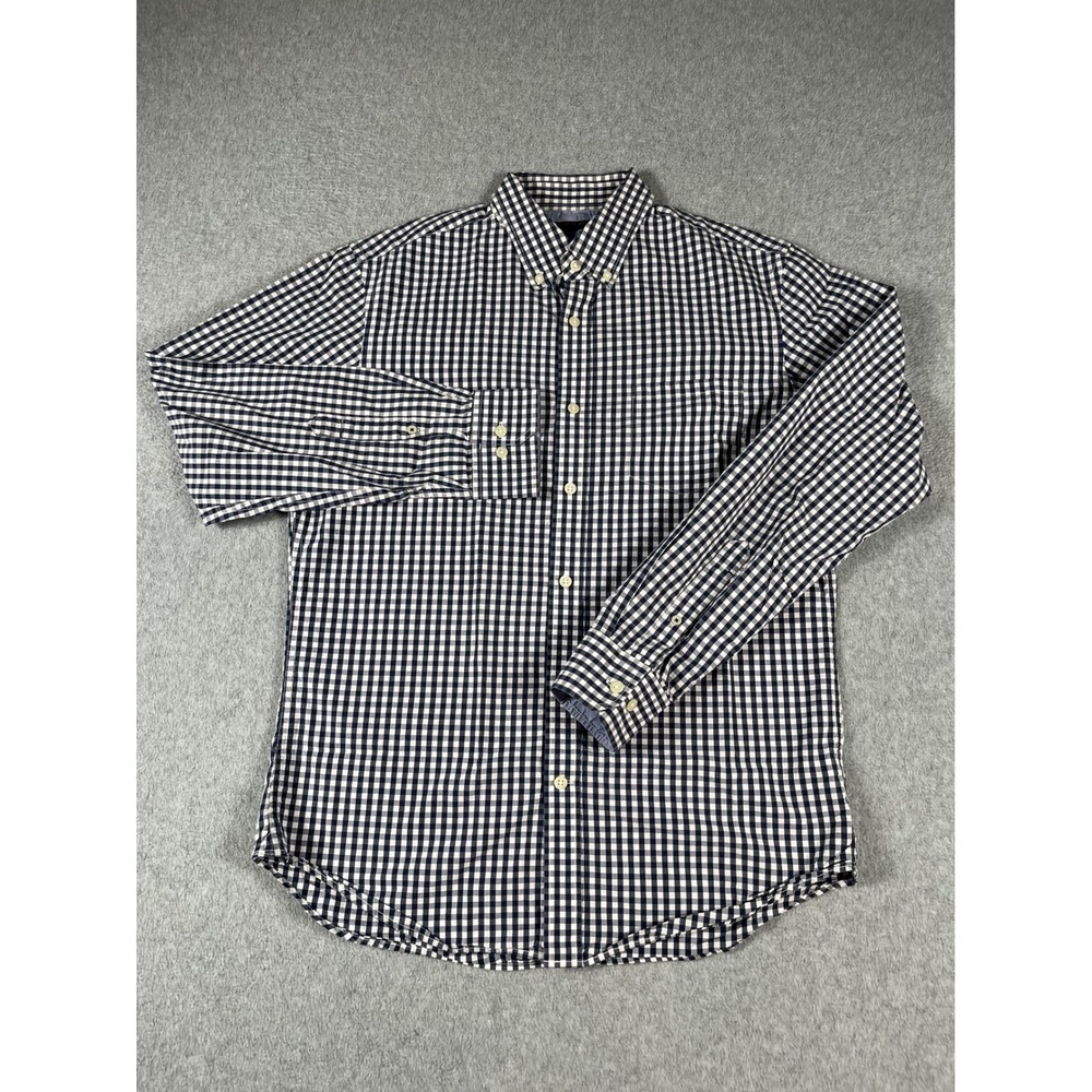 Banana Republic Mens Soft Wash Slim Fit Gingham Button Down Shirt Navy Blue M